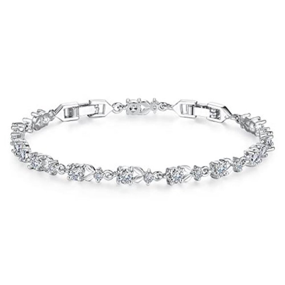 White Gold Tennis Bracelet 3mm CZ Cubic Zirconia Classic Wedding Bracelet Women
